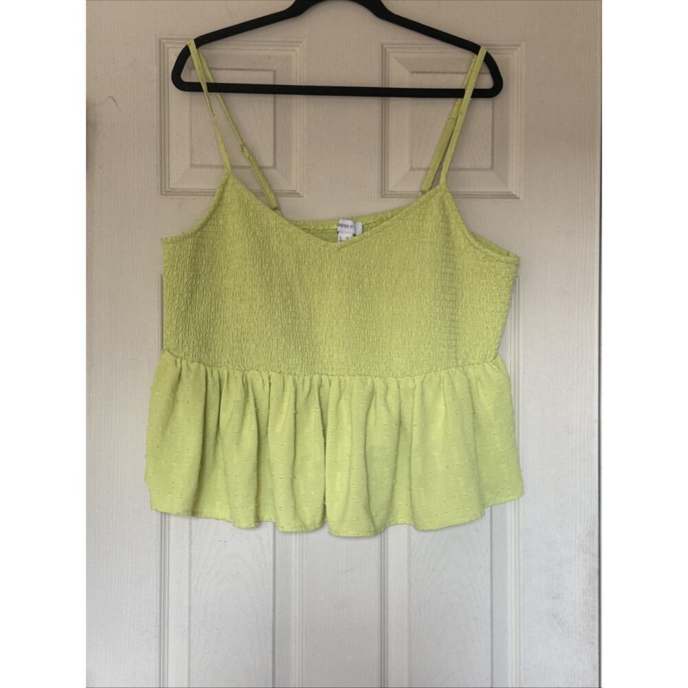 Forever 21 Women's Plus Size 3X Green Y2K Smocked Peplum Cropped Tank